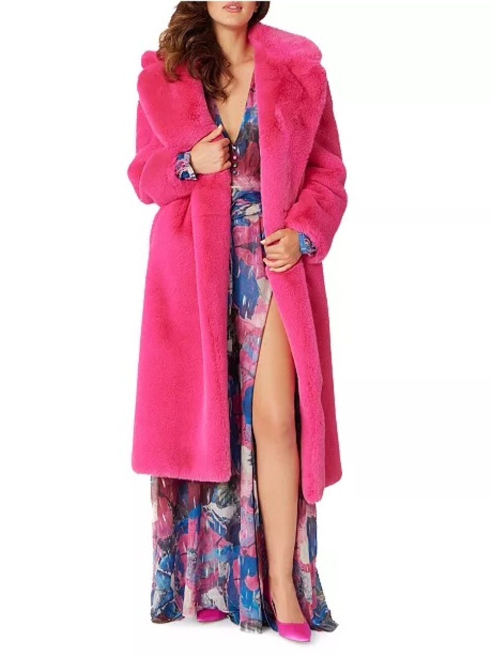 NWOT Finesse Fuzzy Vibrant Hot Pink Faux Fur Teddy Coat shawl collar colorful S